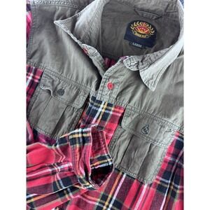 Born Fly Plaid Button Up Shirt Mens Large Red Green Flannel 20x30